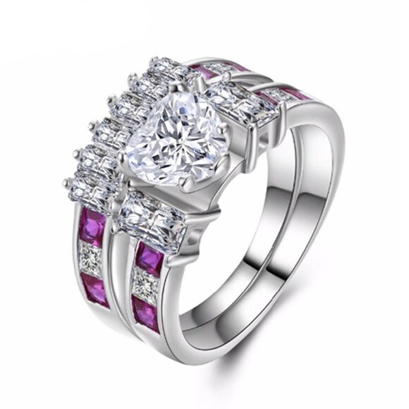 925 Silver Plated Beautiful Heart Shaped CZ Women Ring, MLNN1016 - Picture 1 of 5